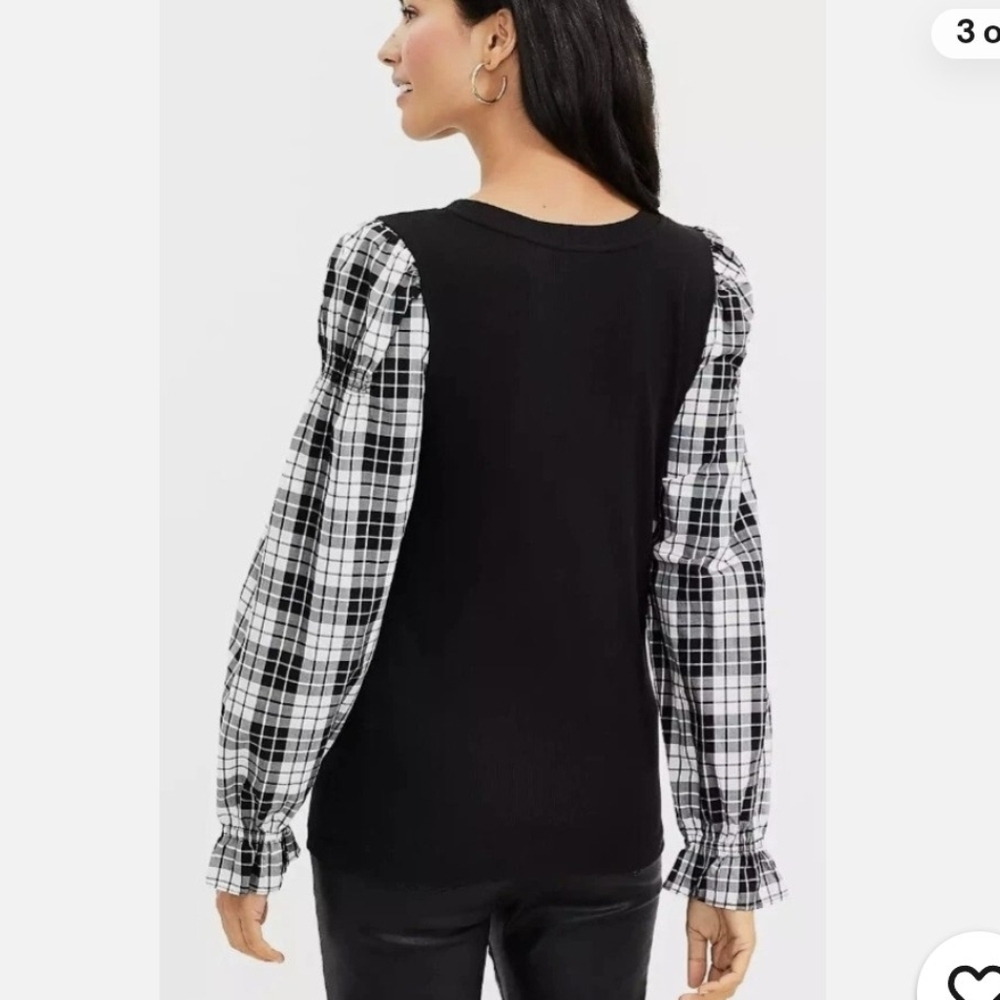 LOFT plaid Sleeve Top Blouse Small *C7 - Picture 2 of 7